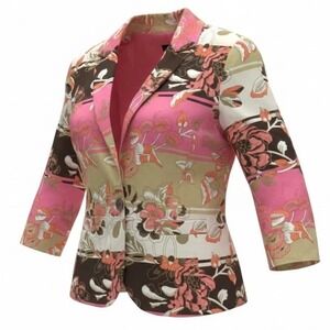 Notations Petite Pink Floral Blazer Jacket 3/4 Sleeve PXL Artsy Grandma